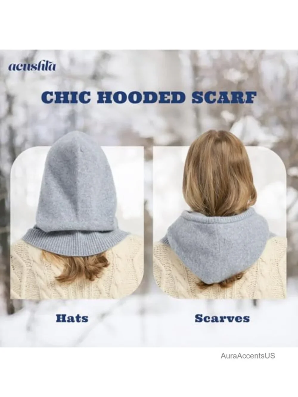 100% Merino Wool Balaclava Winter Knit Hooded Scarf Men Women